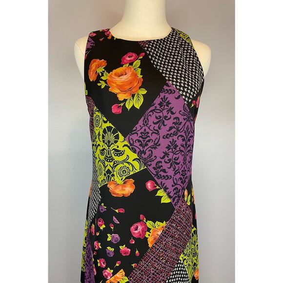 Vintage 1990s Printed Patchwork Polyester Chiffon Maxi Whimsy Goth Med - Picture 2 of 7